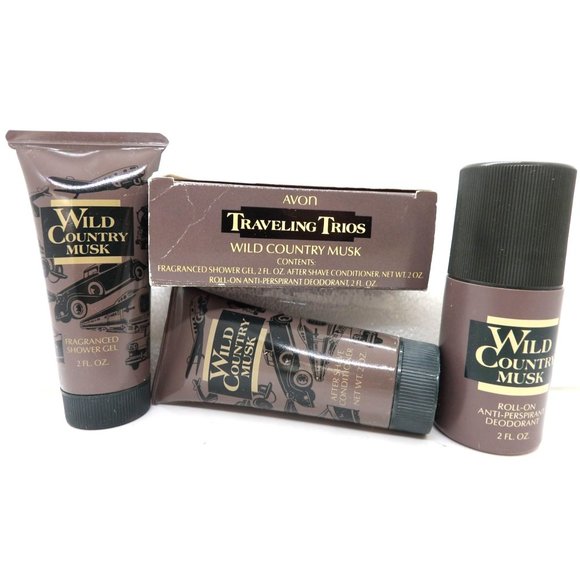 Avon Traveling Trios Wild Country Musk Shower Gel, After Shave, Roll-On NOS - Picture 2 of 3